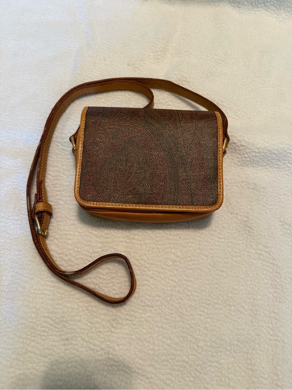 Vintage ETRO Paisley Coated Canvas Crossbody Bag Wallet Combo Made in Italy 1992